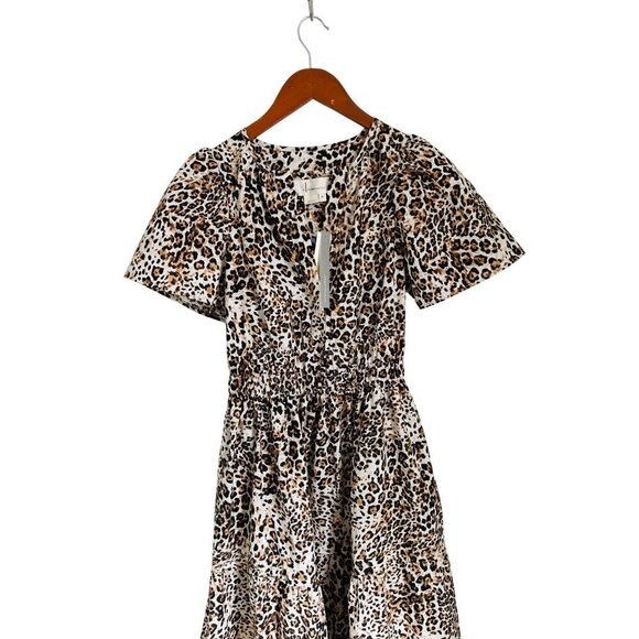 Anthropologie Somerset collection Maxi Dress Leopard Print Short Sleeves & Smock - Picture 5 of 10
